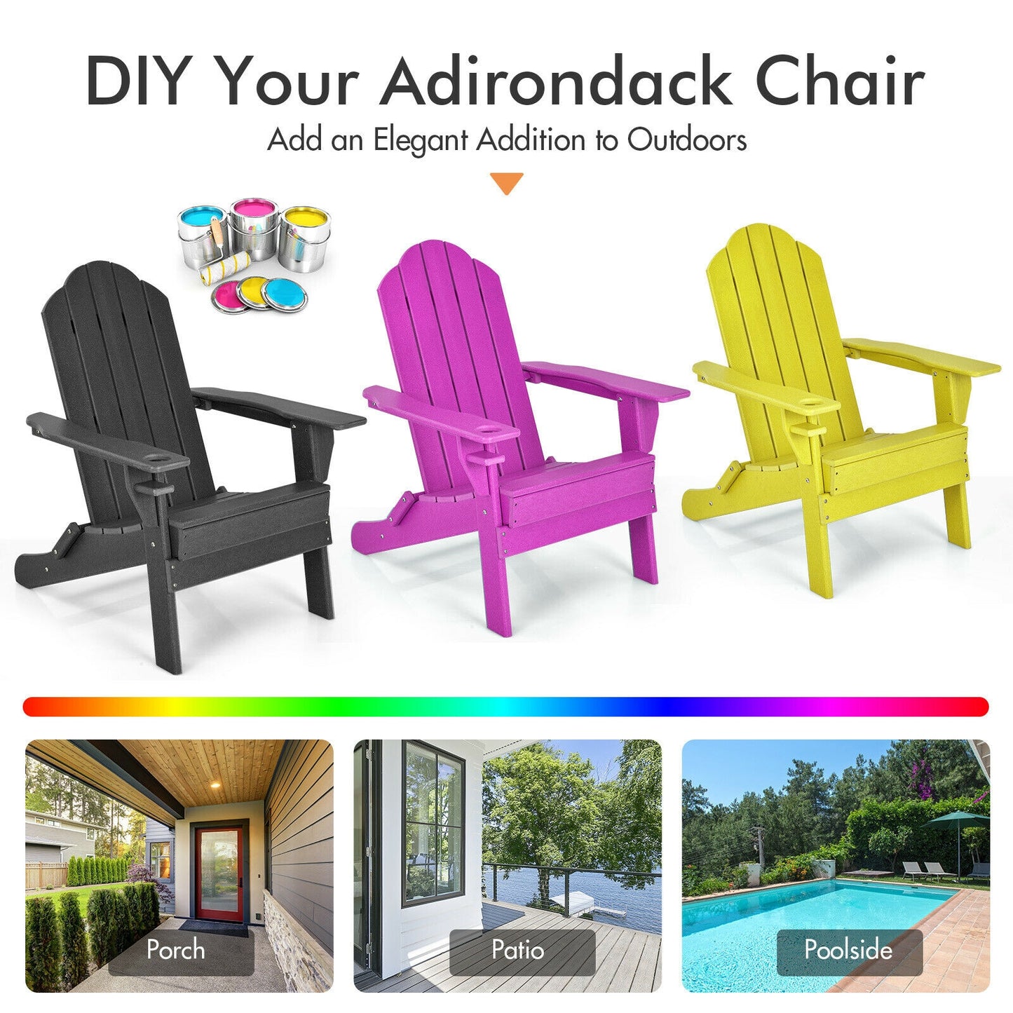 Foldable Adirondack Chair with Cup Holder - Weather Resistant