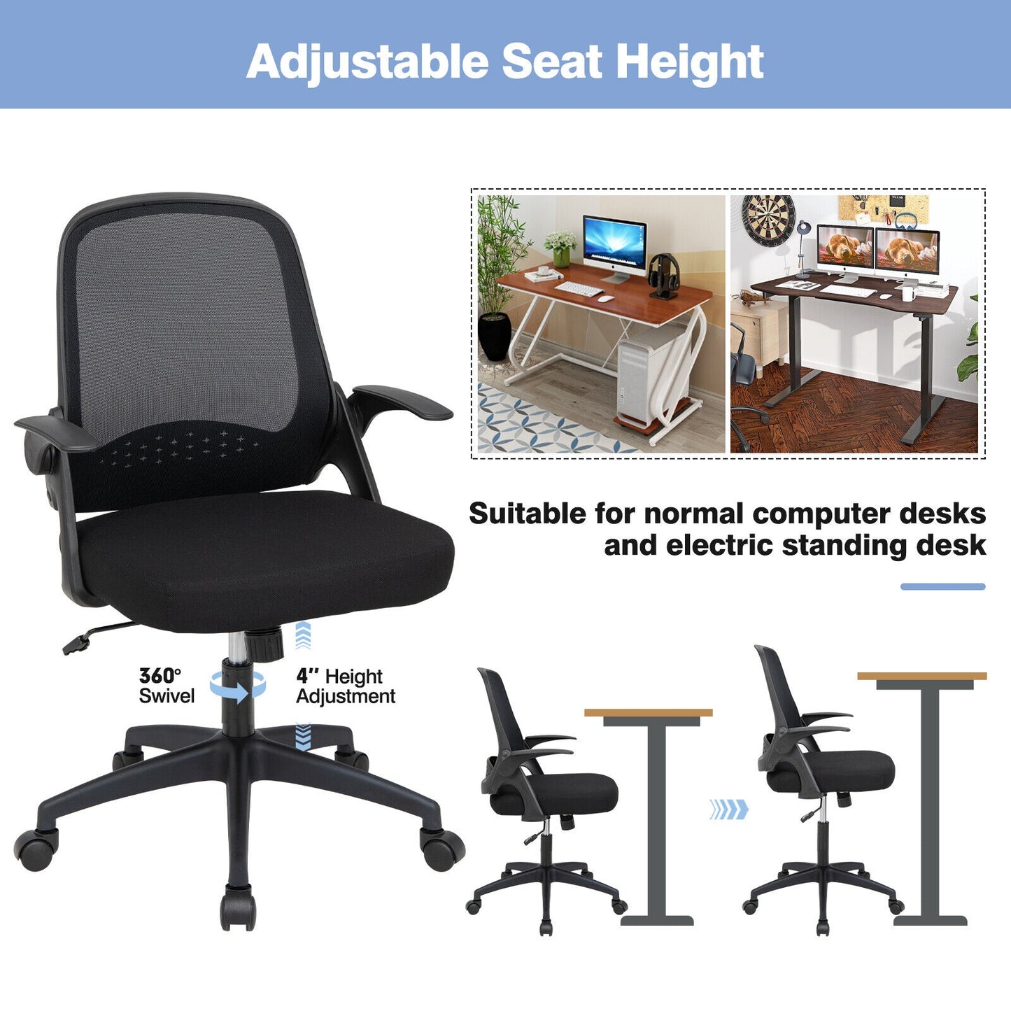 Mesh Office Chair with Flip-Up Armrests and Lumbar Support