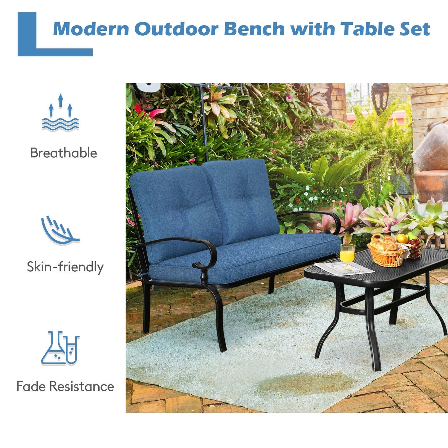 2-Piece Patio Loveseat Set with Cushions and Coffee Table