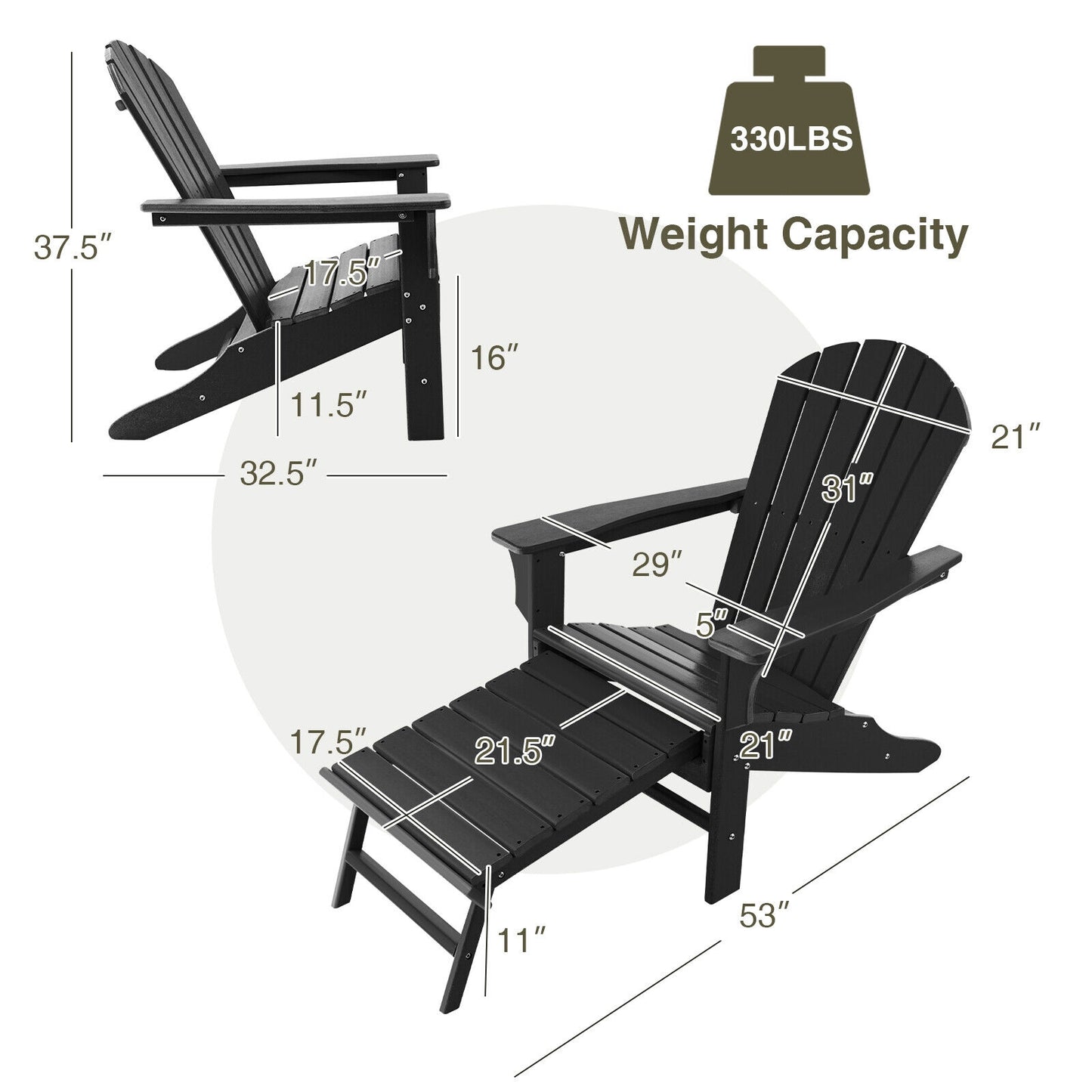 Adirondack Chair with Retractable Ottoman HDPE Outdoor