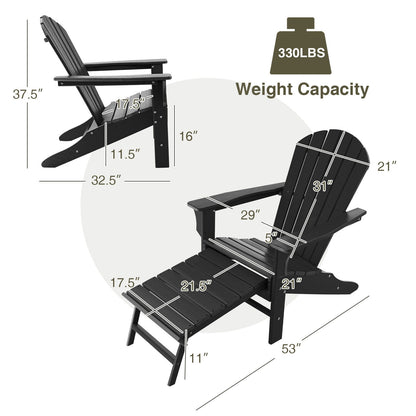 Adirondack Chair with Retractable Ottoman HDPE Outdoor