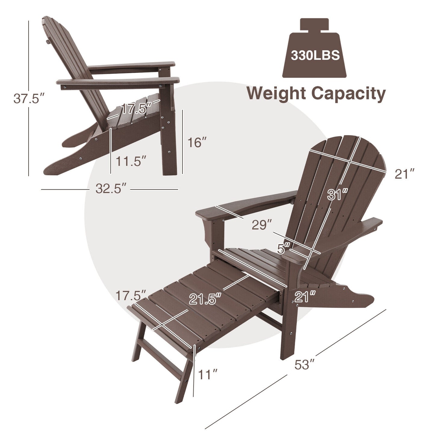 Adirondack Chair with Retractable Ottoman HDPE Outdoor