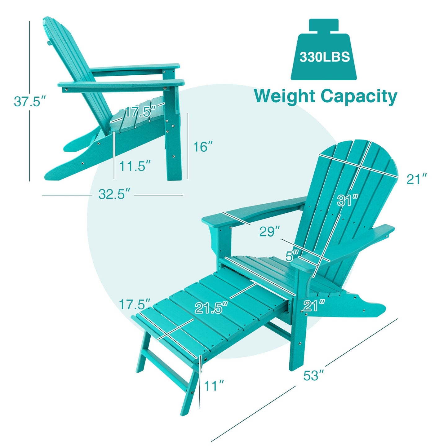 Adirondack Chair with Retractable Ottoman HDPE Outdoor