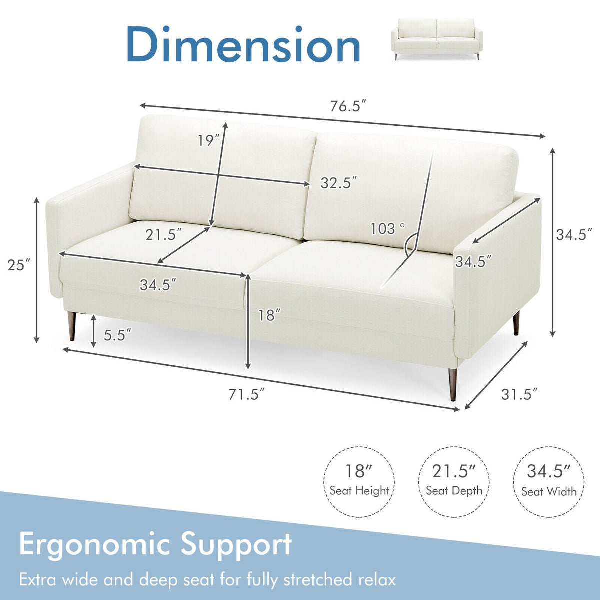 Modern Loveseat with Comfy Backrest Cushions