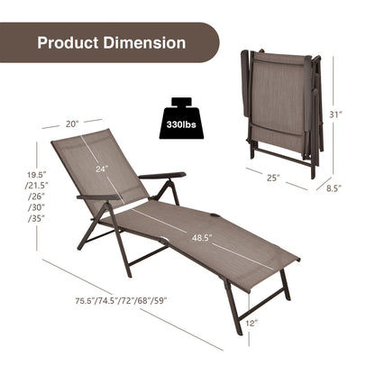 Foldable Chaise Lounge Chair with Adjustable Backrest