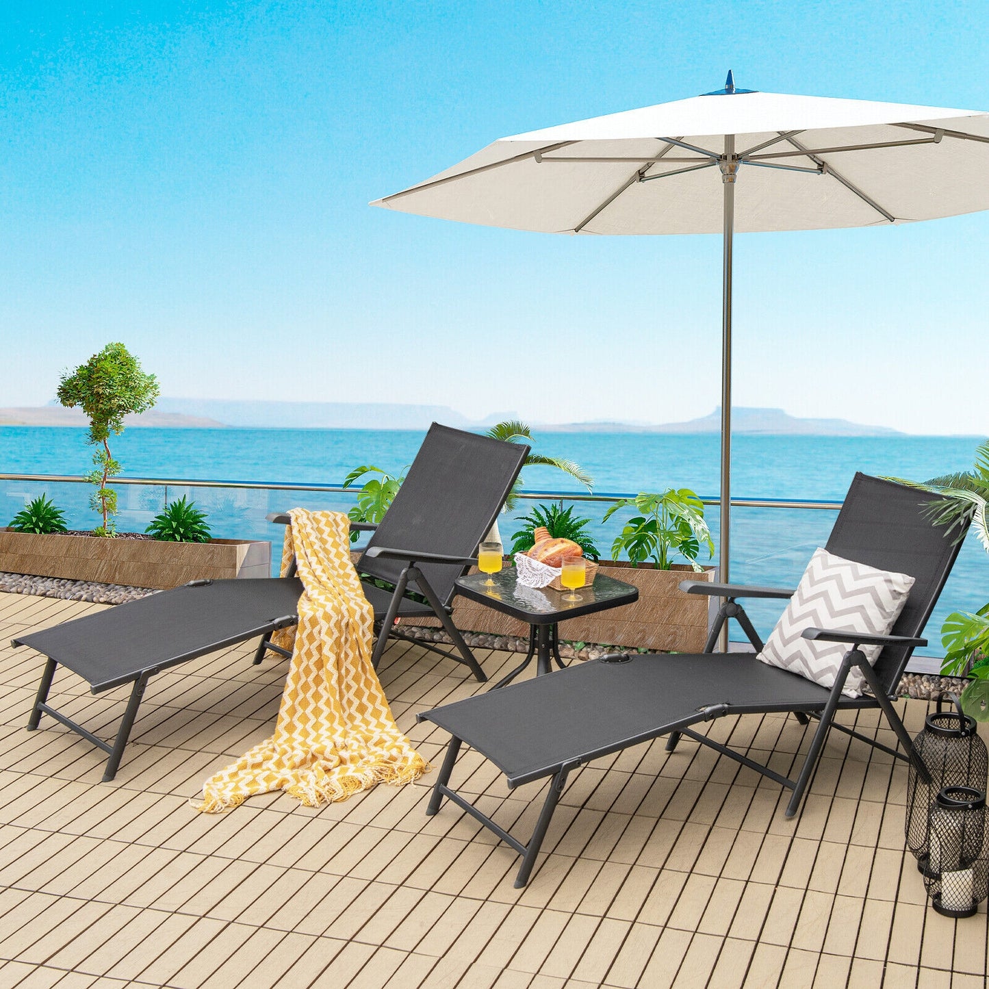 Foldable Chaise Lounge Chair with Adjustable Backrest