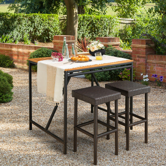 Patio Rattan Bar Stools Set of 2 - Brown Wicker