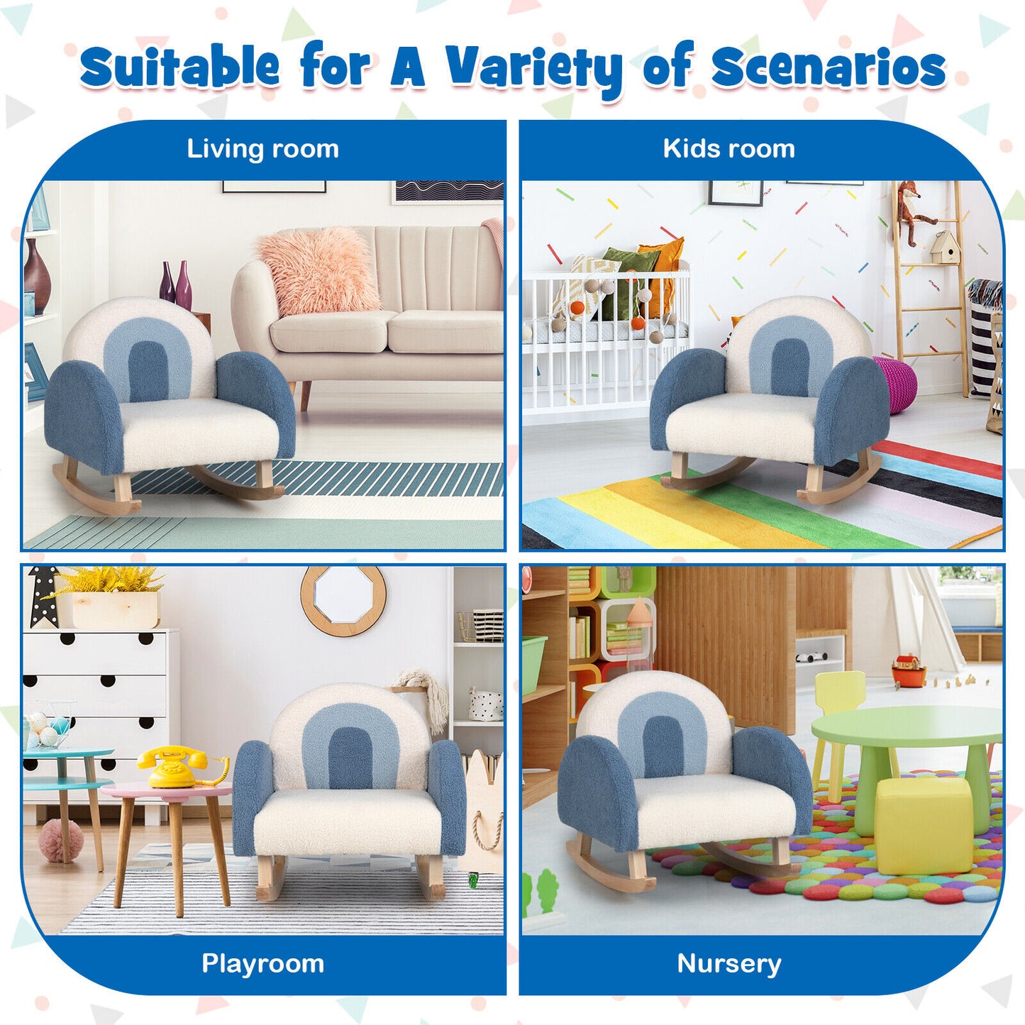Kids Rocking Chair with Velvet Upholstery & Wood Legs