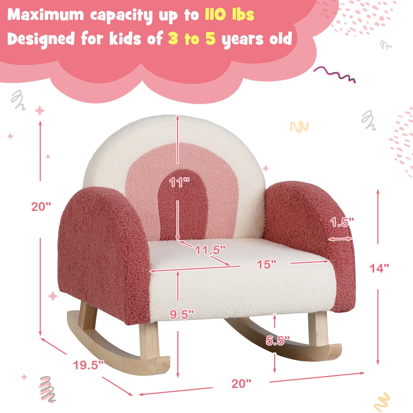 Kids Rocking Chair with Velvet Upholstery & Wood Legs