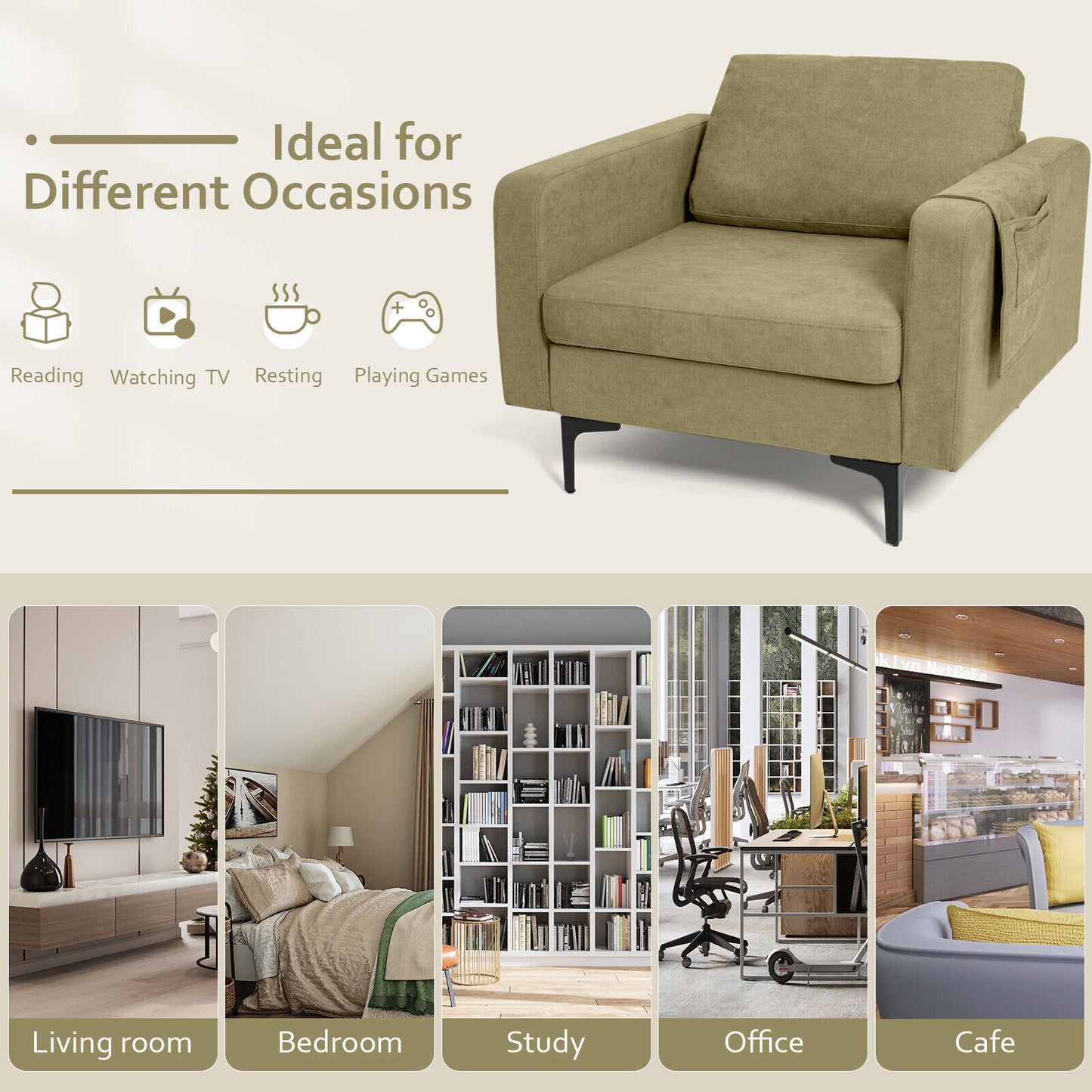 Convertible Accent Chair with Reversible Ottoman - 660 lbs