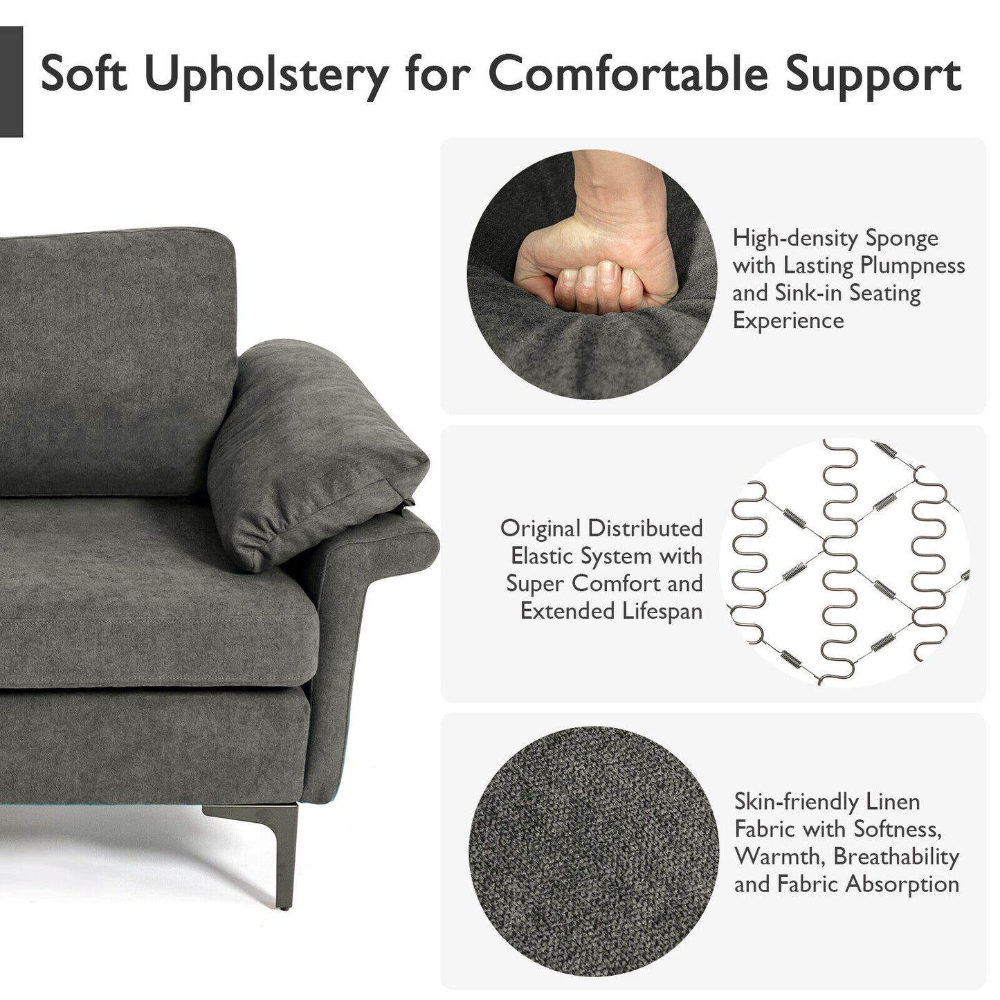 Fabric Accent Armchair with Spring System & Cushions
