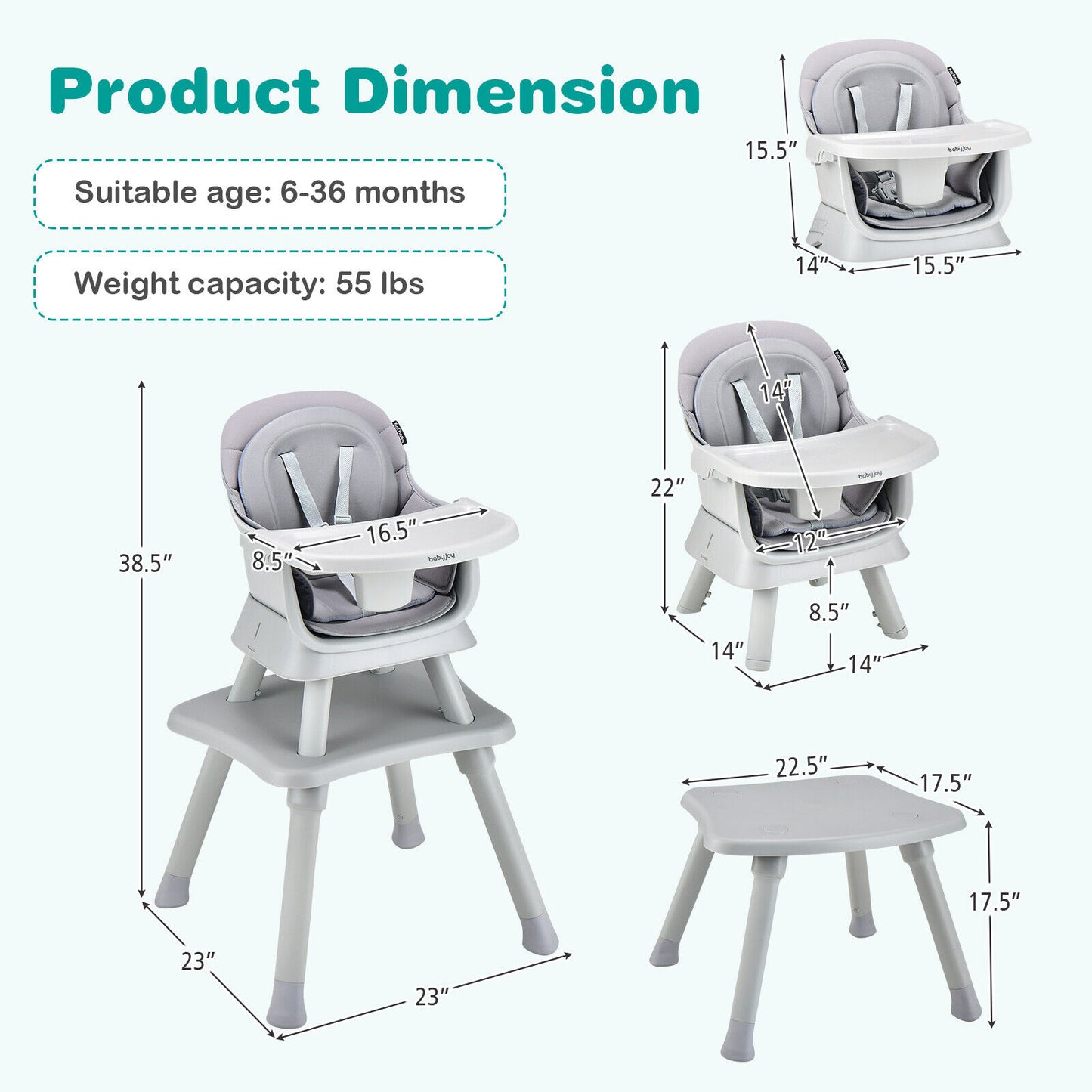 6-in-1 Convertible High Chair with Adjustable Tray