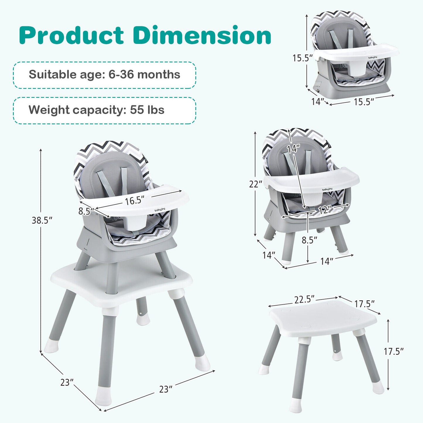 6-in-1 Convertible High Chair with Adjustable Tray