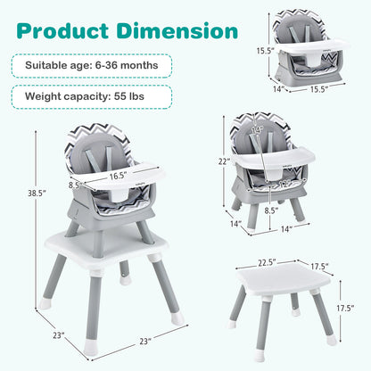 6-in-1 Convertible High Chair with Adjustable Tray