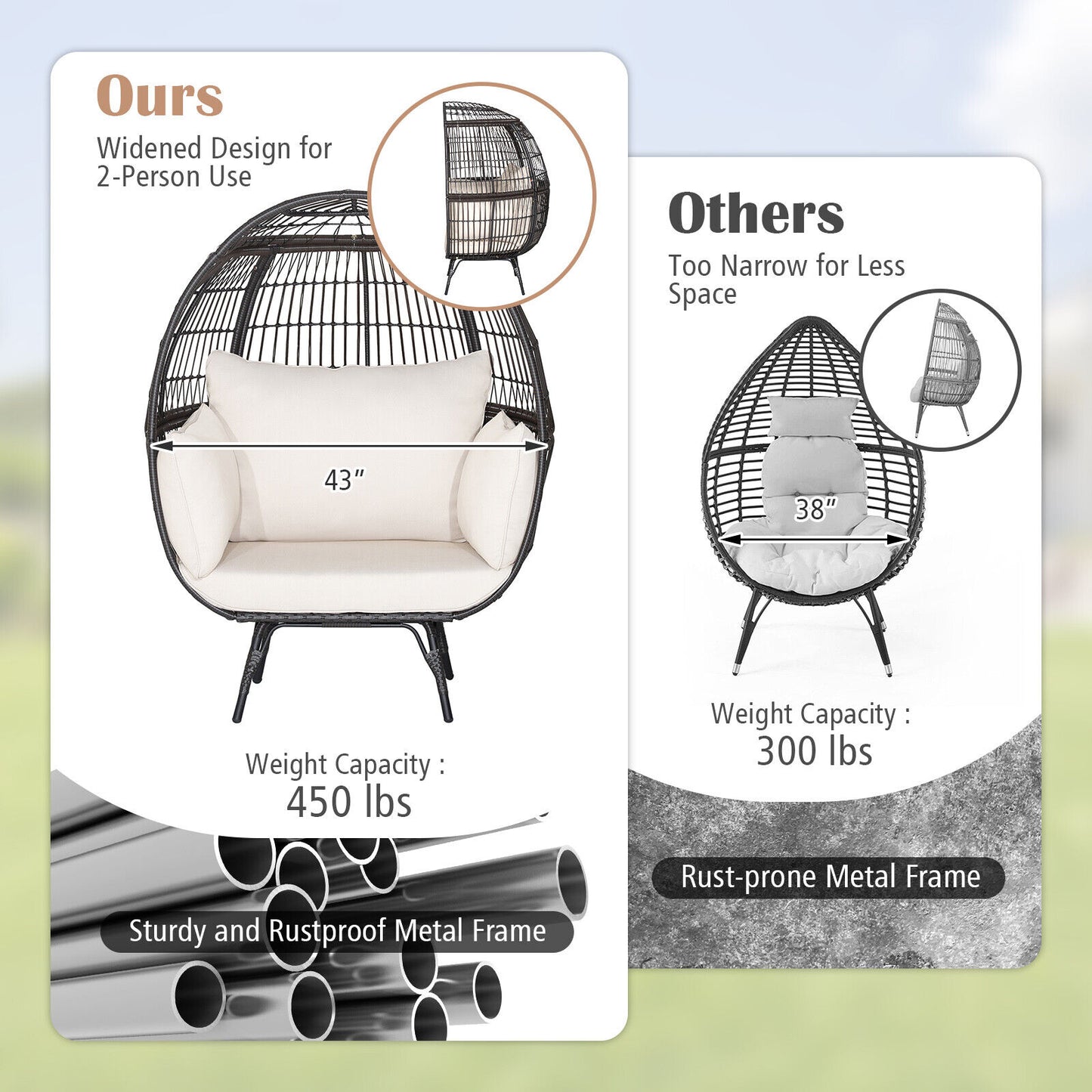 Oversized Rattan Egg Lounge Chair with 4 Cushions