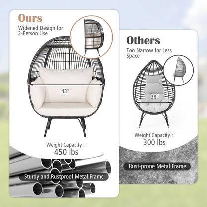 Oversized Rattan Egg Lounge Chair with 4 Cushions