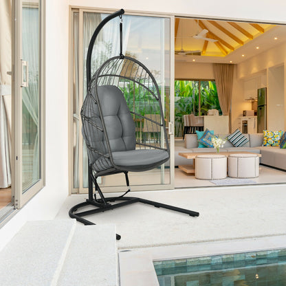 Hanging Egg Chair with Stand and Cushions - Gray