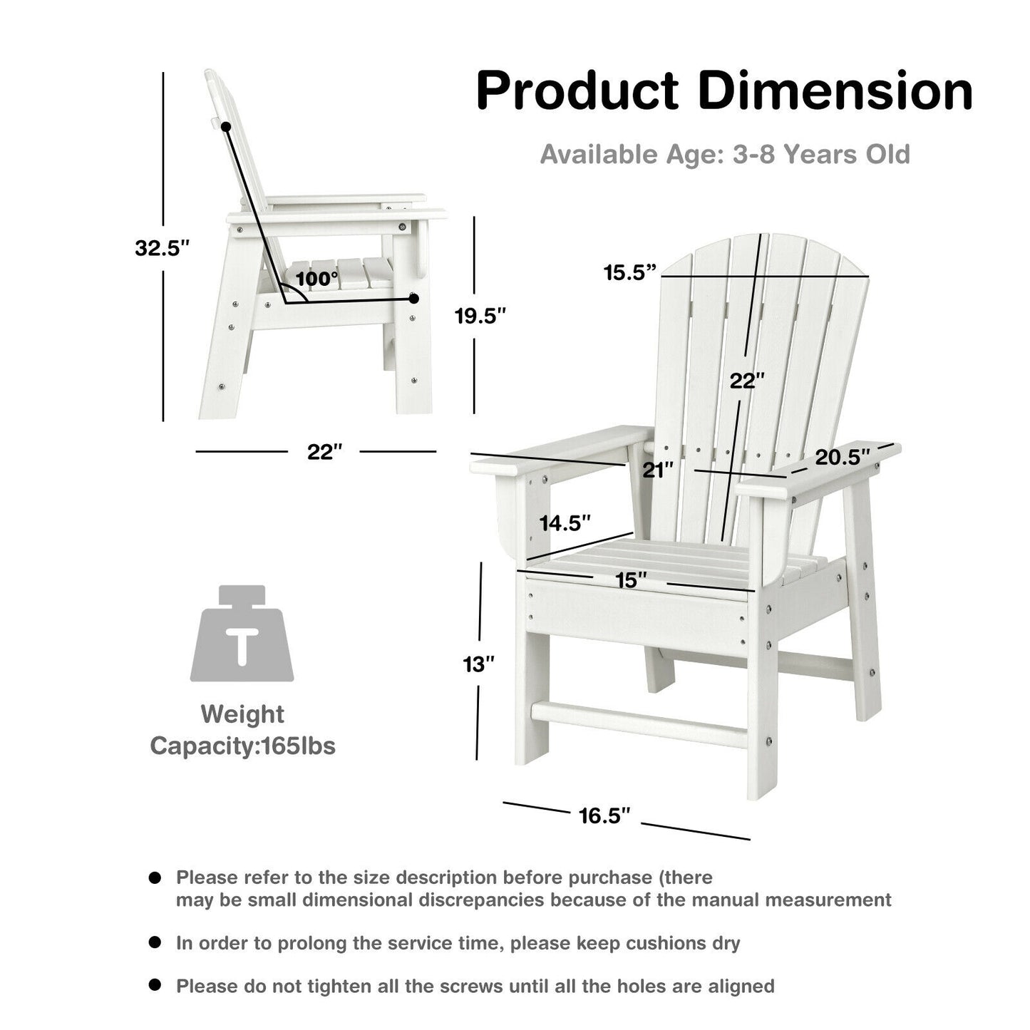 Kids Adirondack Chair with Ergonomic Backrest