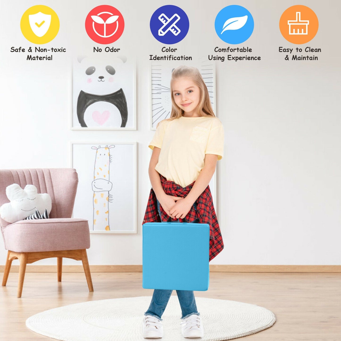 Square Toddler Floor Cushions 15" - Set of 6 with Handles