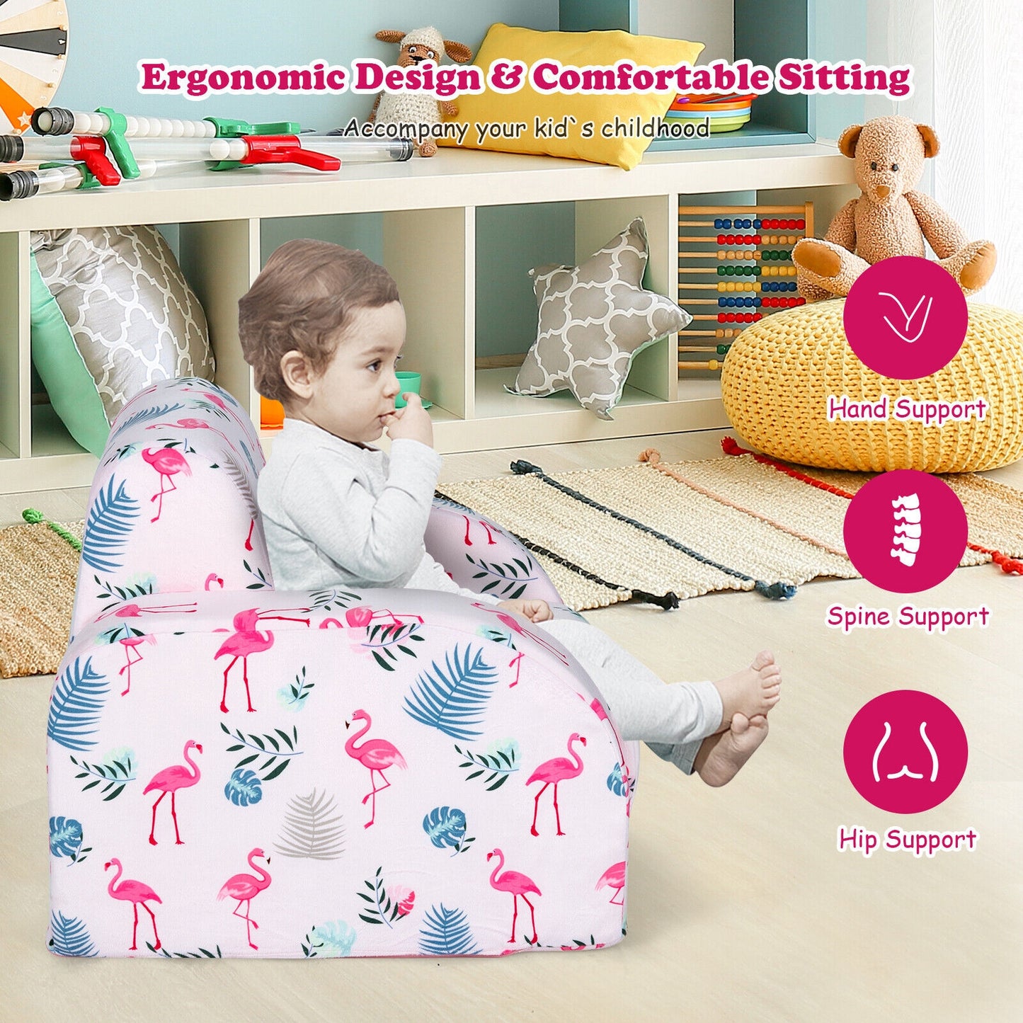 Kids Convertible Sofa Bed 3-in-1 Flip-Out Chair Lounger