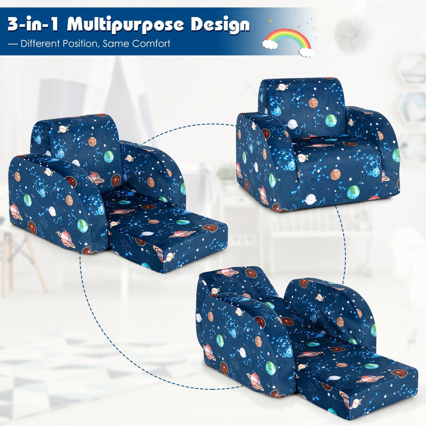 Kids Convertible Sofa Bed 3-in-1 Flip-Out Chair Lounger