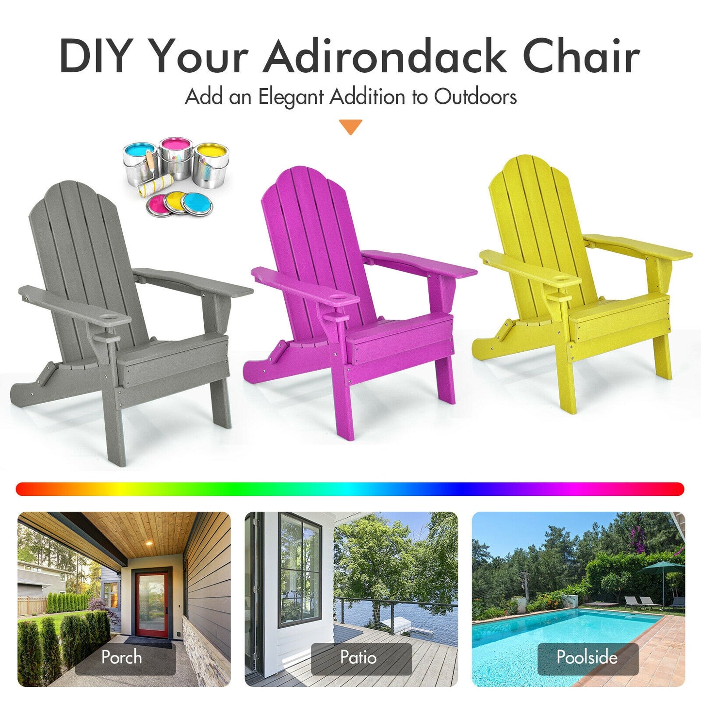 Foldable Adirondack Chair with Cup Holder - Weather Resistant