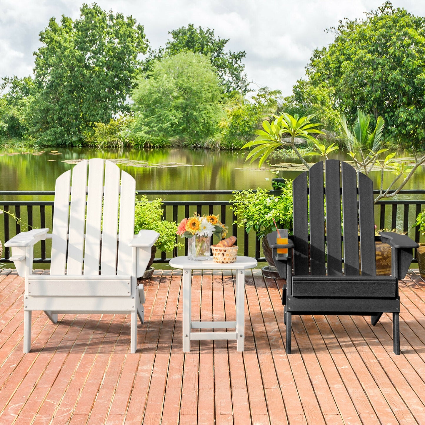 Foldable Adirondack Chair with Cup Holder - Weather Resistant