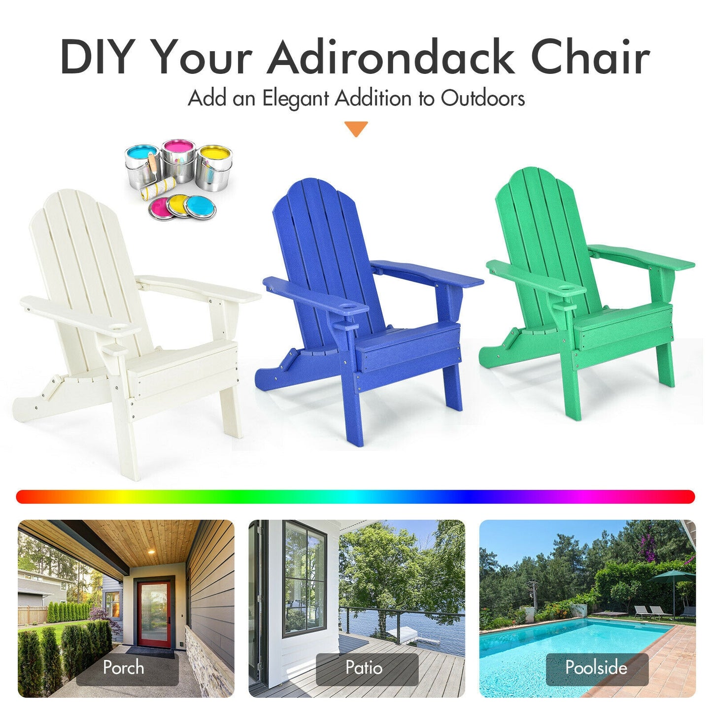 Foldable Adirondack Chair with Cup Holder - Weather Resistant