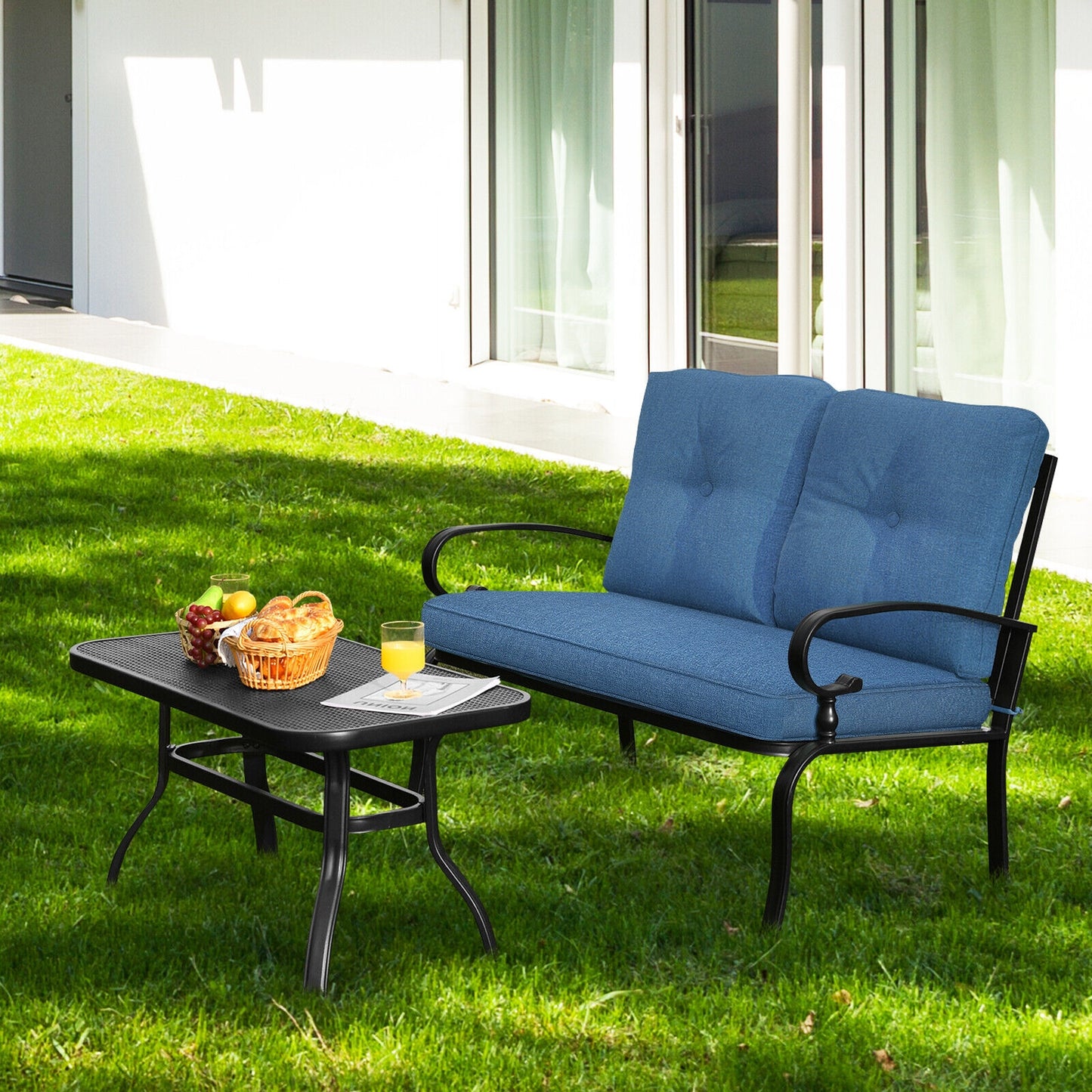 2-Piece Patio Loveseat Set with Cushions and Coffee Table
