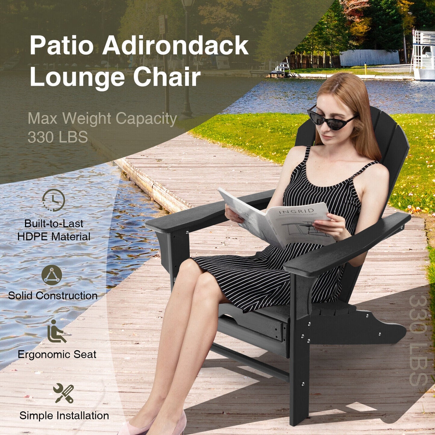Adirondack Chair with Retractable Ottoman HDPE Outdoor