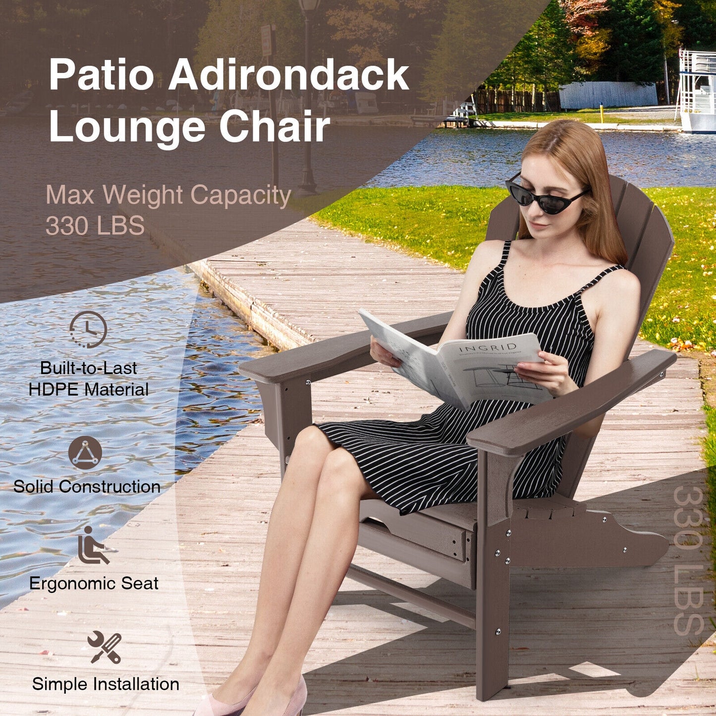 Adirondack Chair with Retractable Ottoman HDPE Outdoor