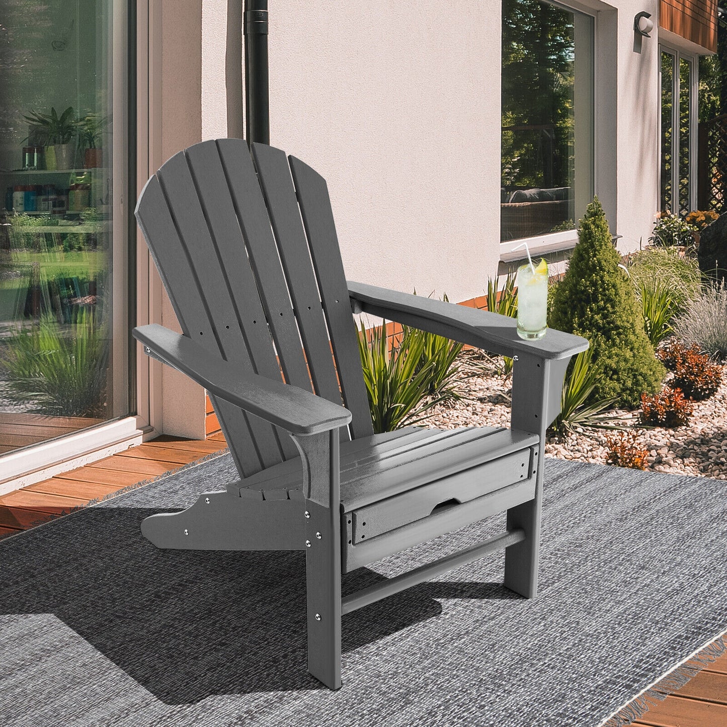 Adirondack Chair with Retractable Ottoman HDPE Outdoor
