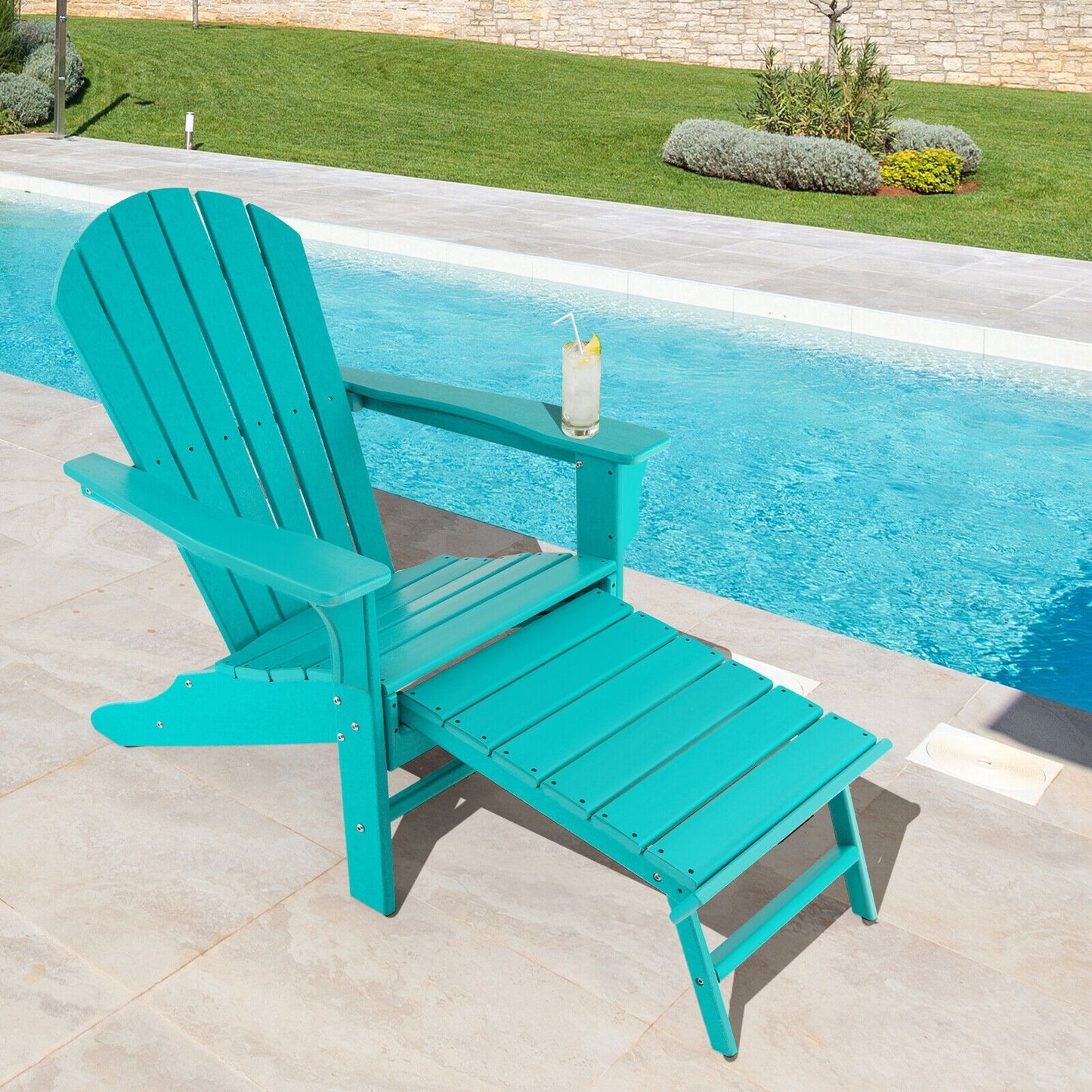 Adirondack Chair with Retractable Ottoman HDPE Outdoor