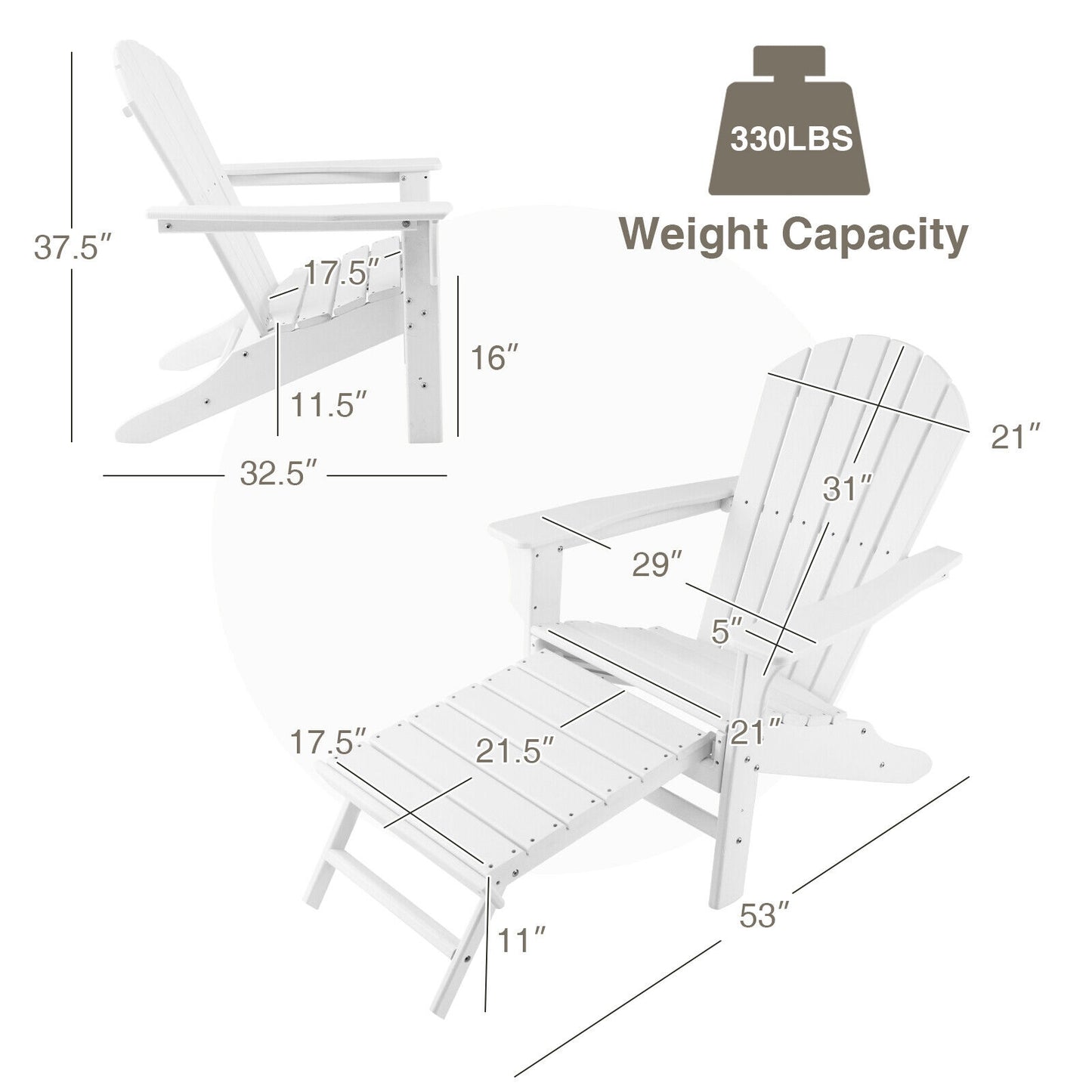 Adirondack Chair with Retractable Ottoman HDPE Outdoor