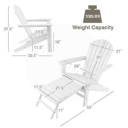 Adirondack Chair with Retractable Ottoman HDPE Outdoor