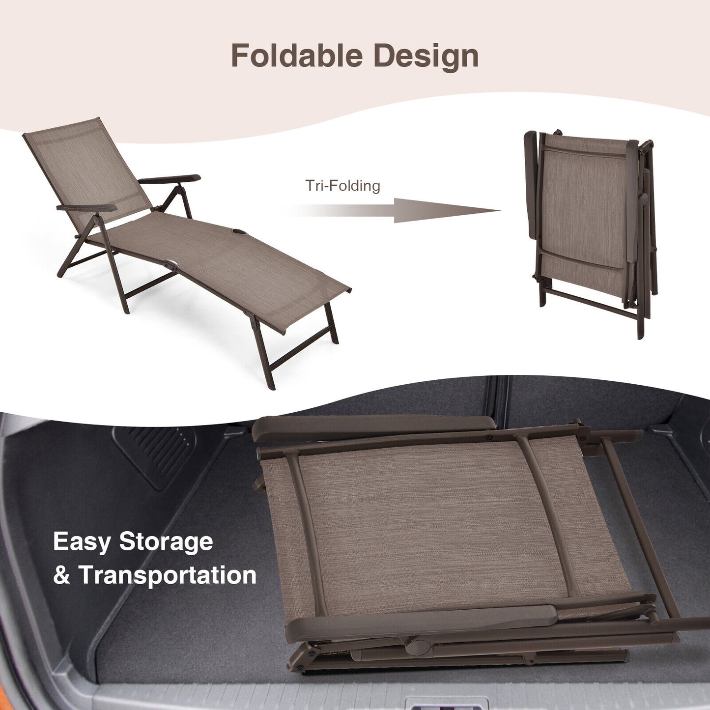 Foldable Chaise Lounge Chair with Adjustable Backrest