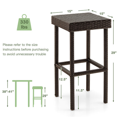 Patio Rattan Bar Stools Set of 2 - Brown Wicker