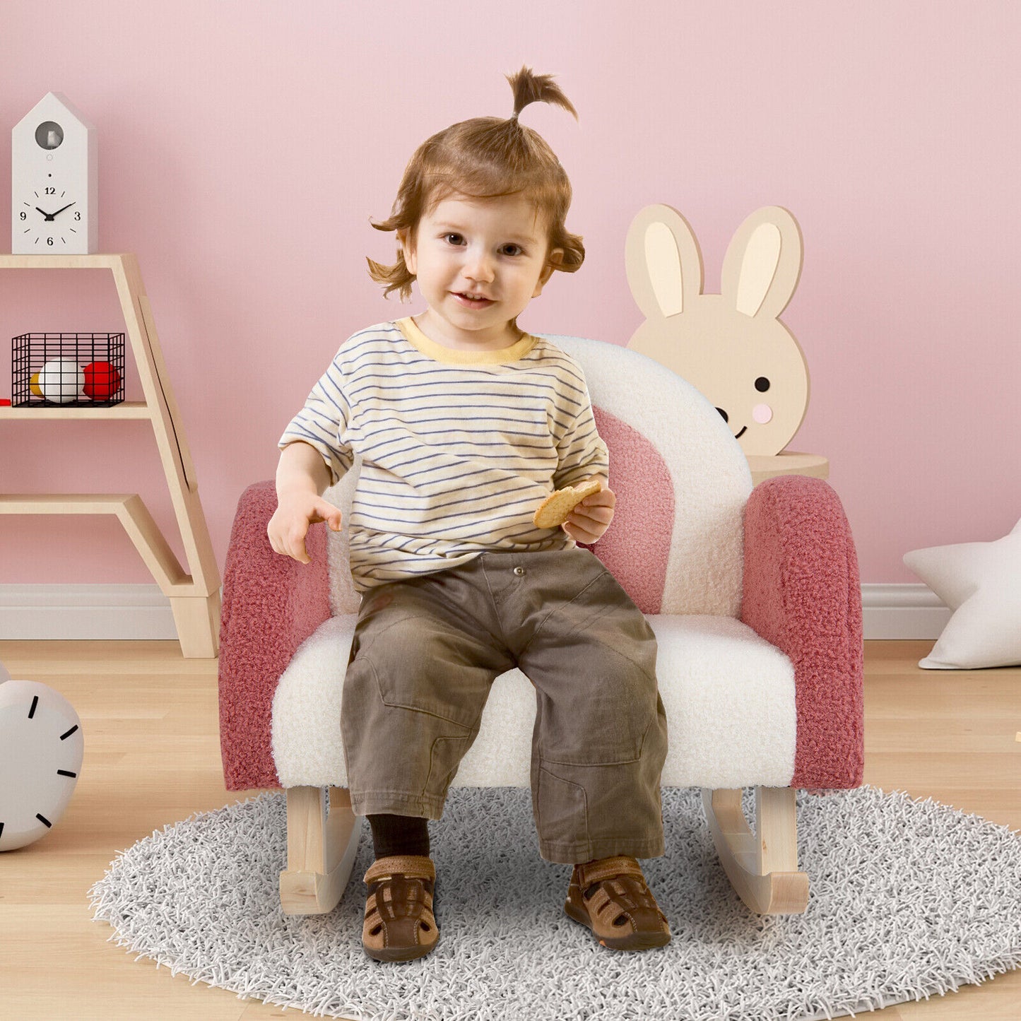 Kids Rocking Chair with Velvet Upholstery & Wood Legs