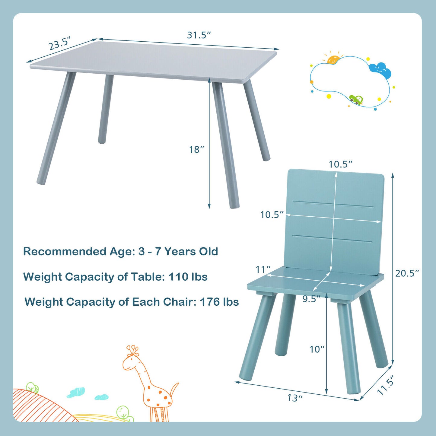 Kids Table and Chair Set with Building Blocks - 5 Piece