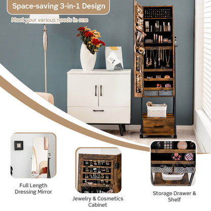 Jewelry Cabinet with Full Length Mirror and Storage Drawer