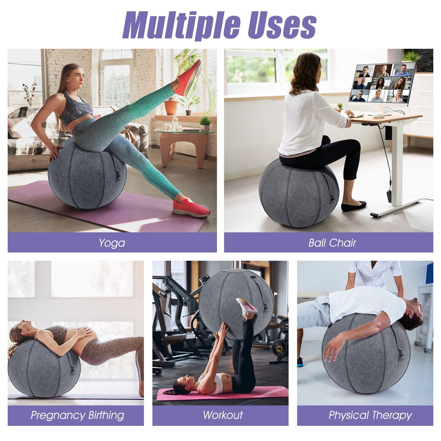 Yoga Sitting Ball with Felt Cover and Air Pump