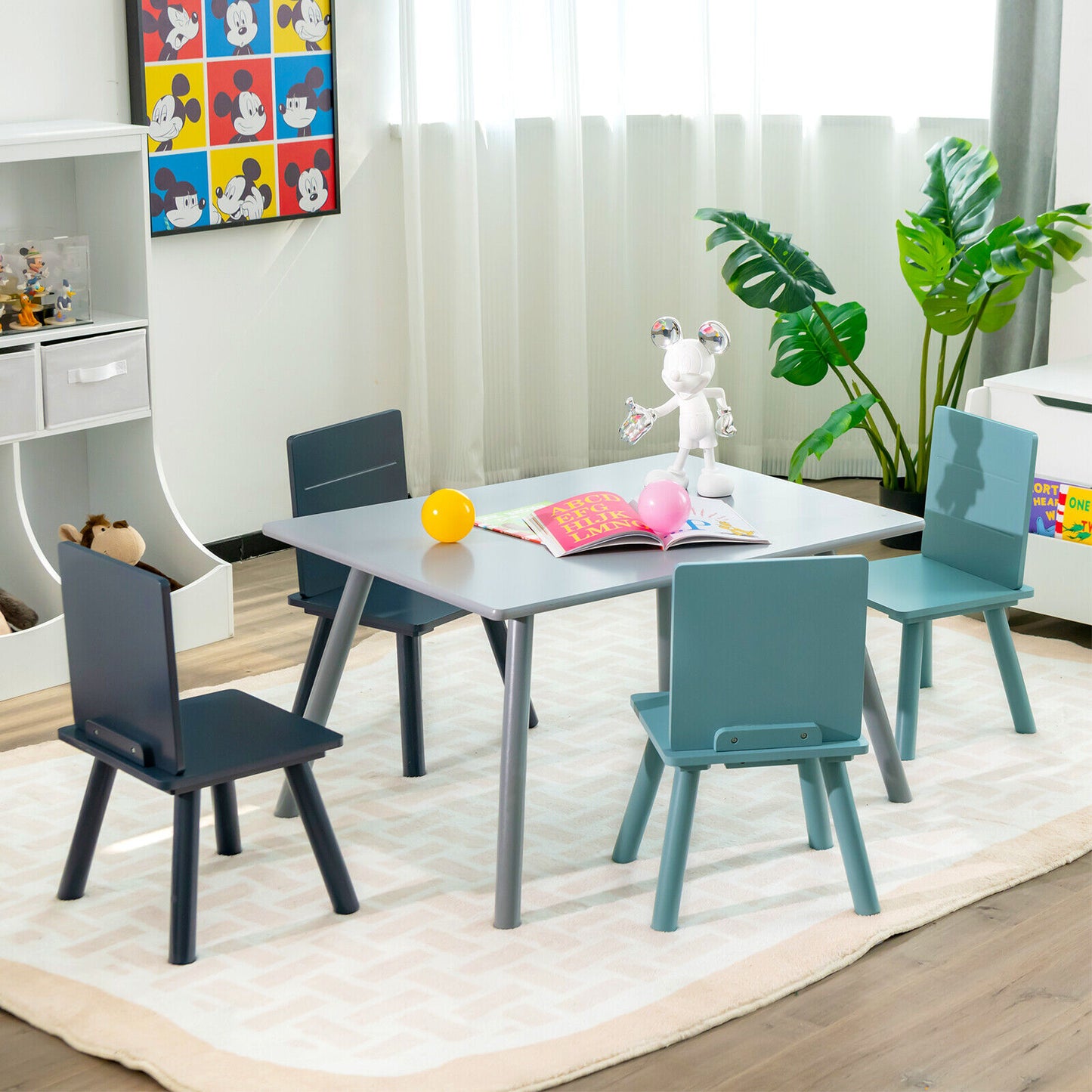 Kids Table and Chair Set with Building Blocks - 5 Piece