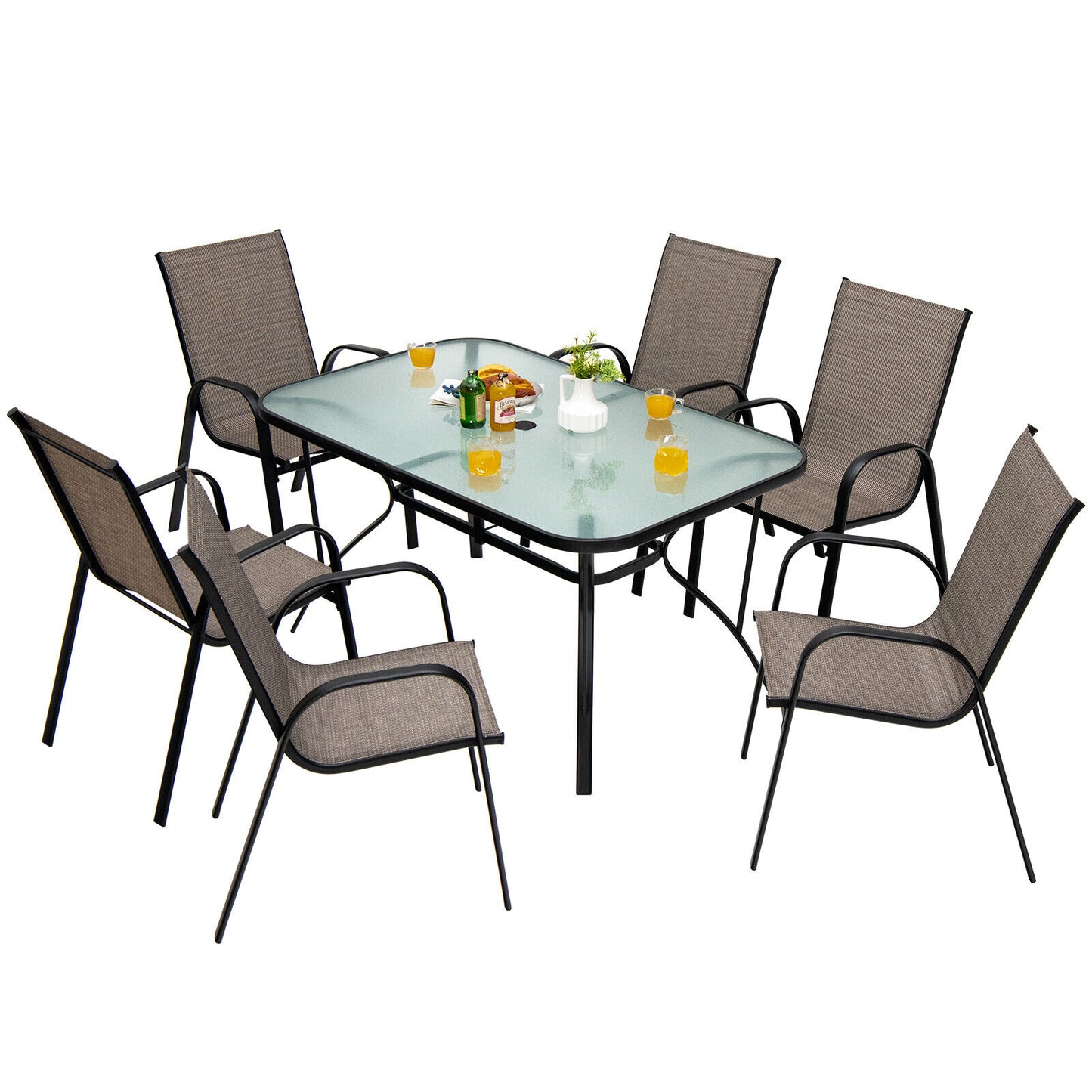 Stackable Patio Dining Chairs Set of 6 with Curved Armrests