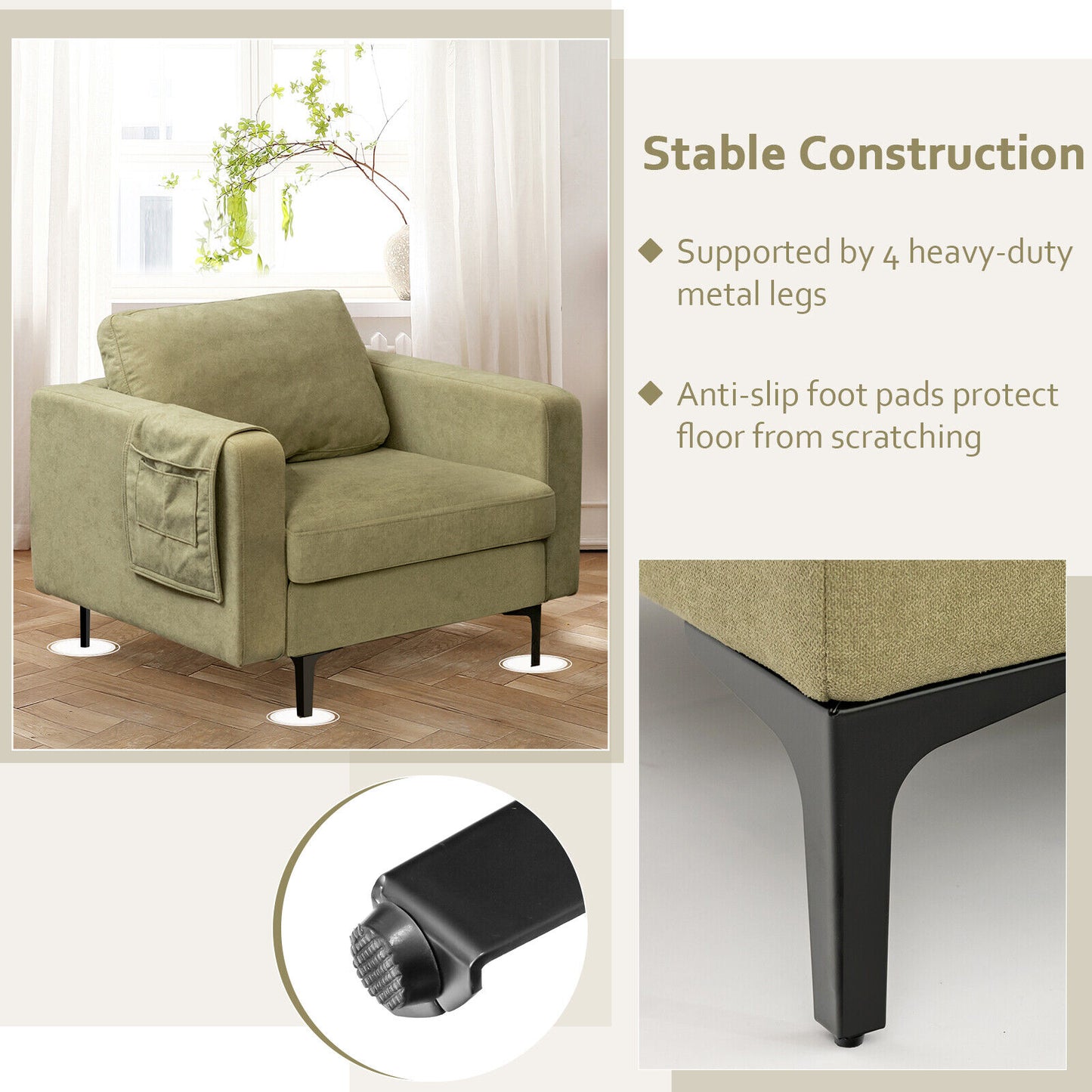 Convertible Accent Chair with Reversible Ottoman - 660 lbs