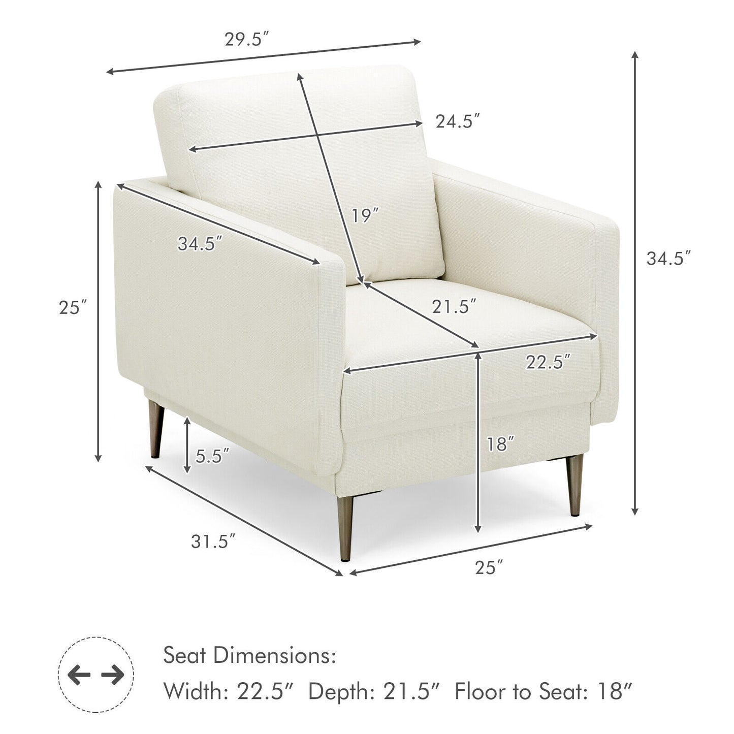 Upholstered Accent Chair with Removable Cushion