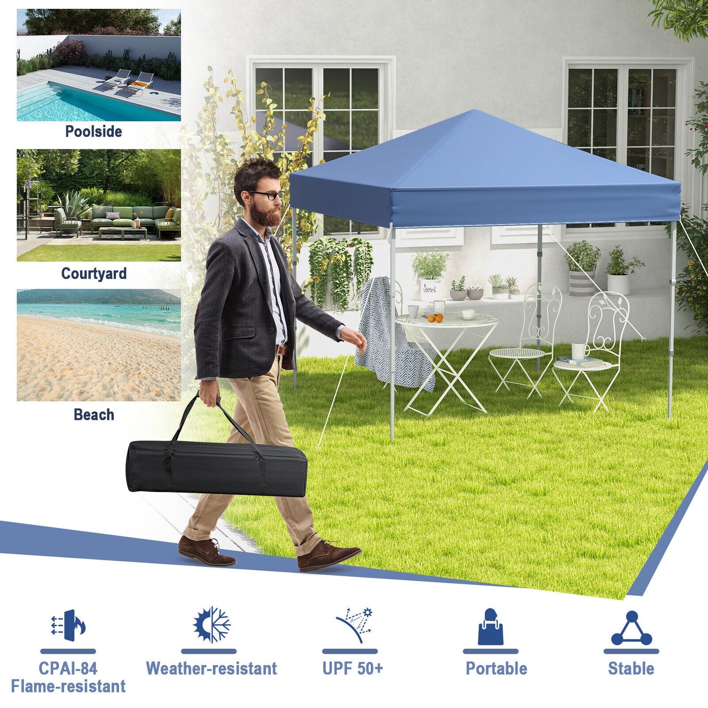 6.6 x 6.6 Feet Outdoor Pop-up Canopy Tent with UPF 50+ Sun Protection