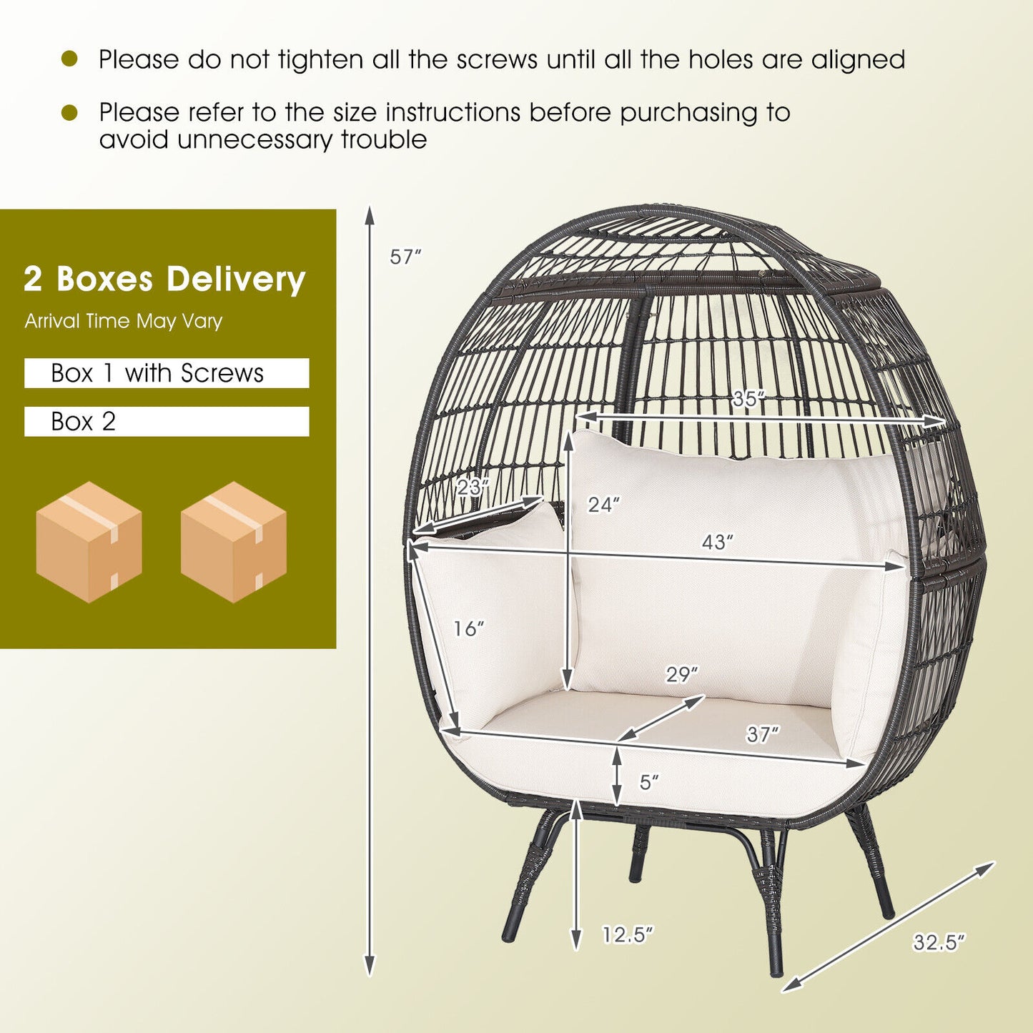 Oversized Rattan Egg Lounge Chair with 4 Cushions