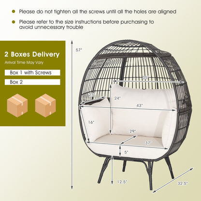 Oversized Rattan Egg Lounge Chair with 4 Cushions