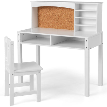 Kids Desk and Chair Set with Hutch and Bulletin Board
