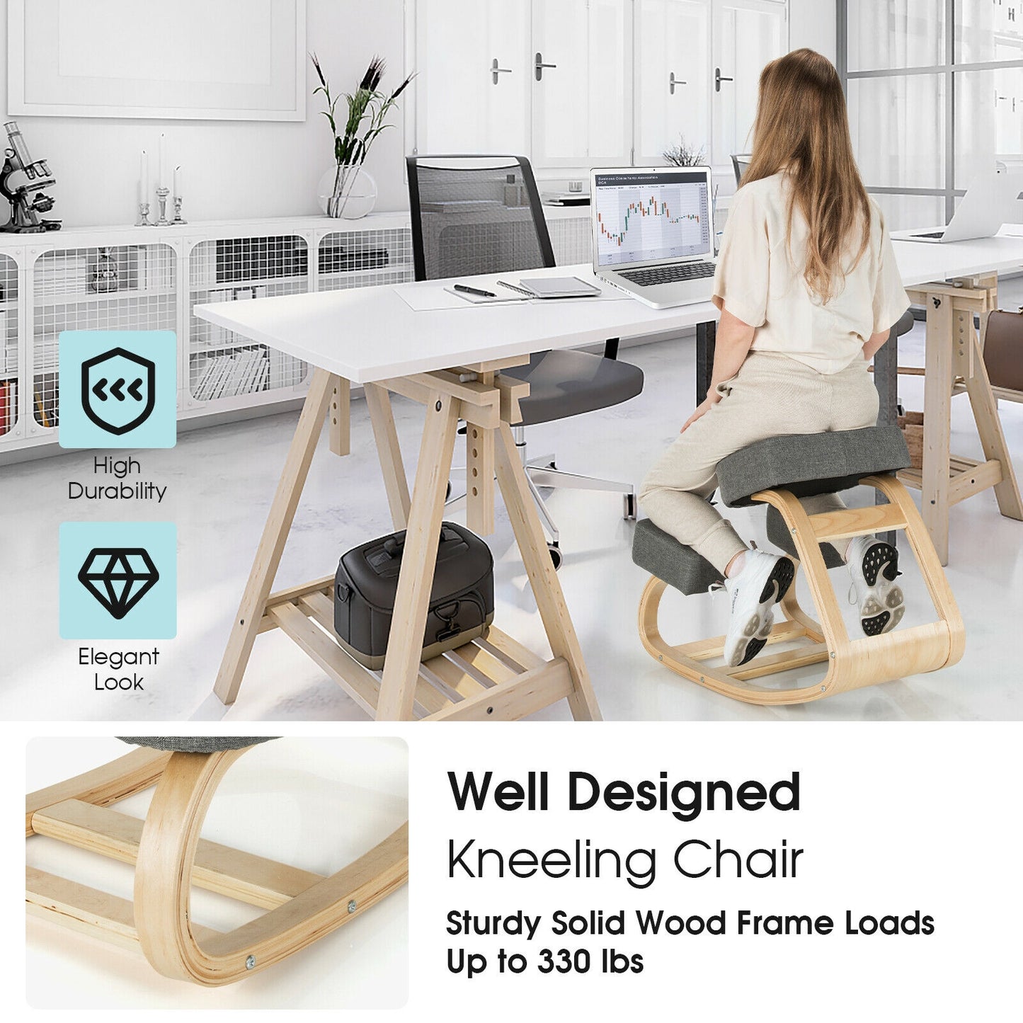 Ergonomic Kneeling Chair with Rocking Base - Gray